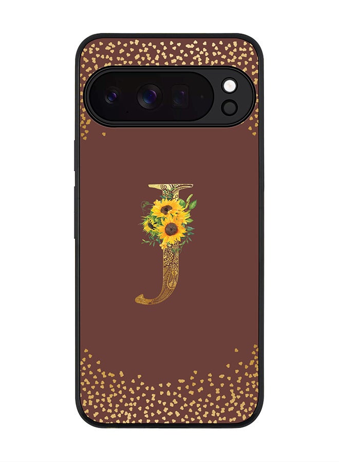 For Google Pixel 10 Pro Case,Slim fit Camera Protection, Shockproof Thin Phone cover  - Custom Floral Monogram - J  (Brown )